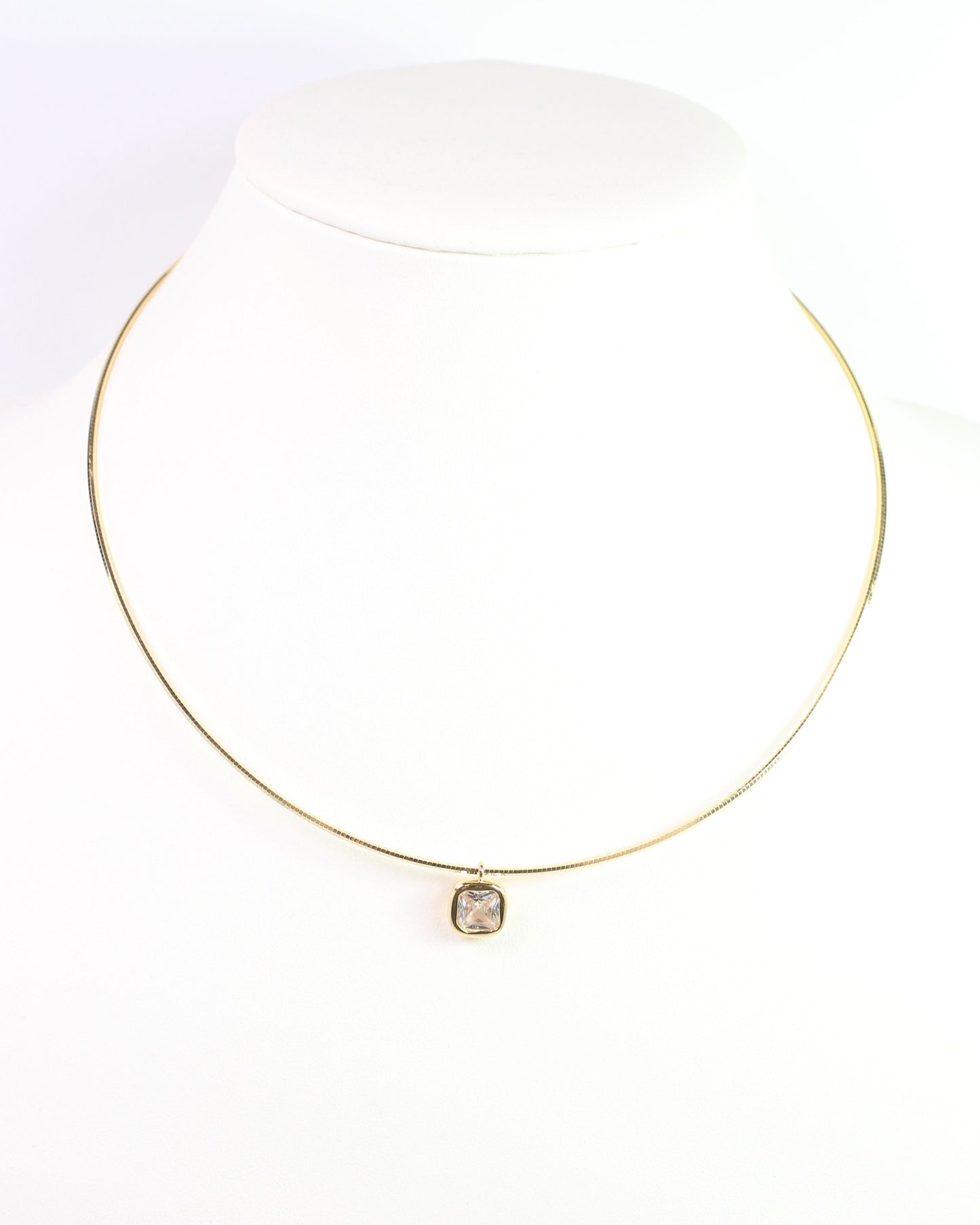 Farah Square CZ Chain Necklace WR Gold