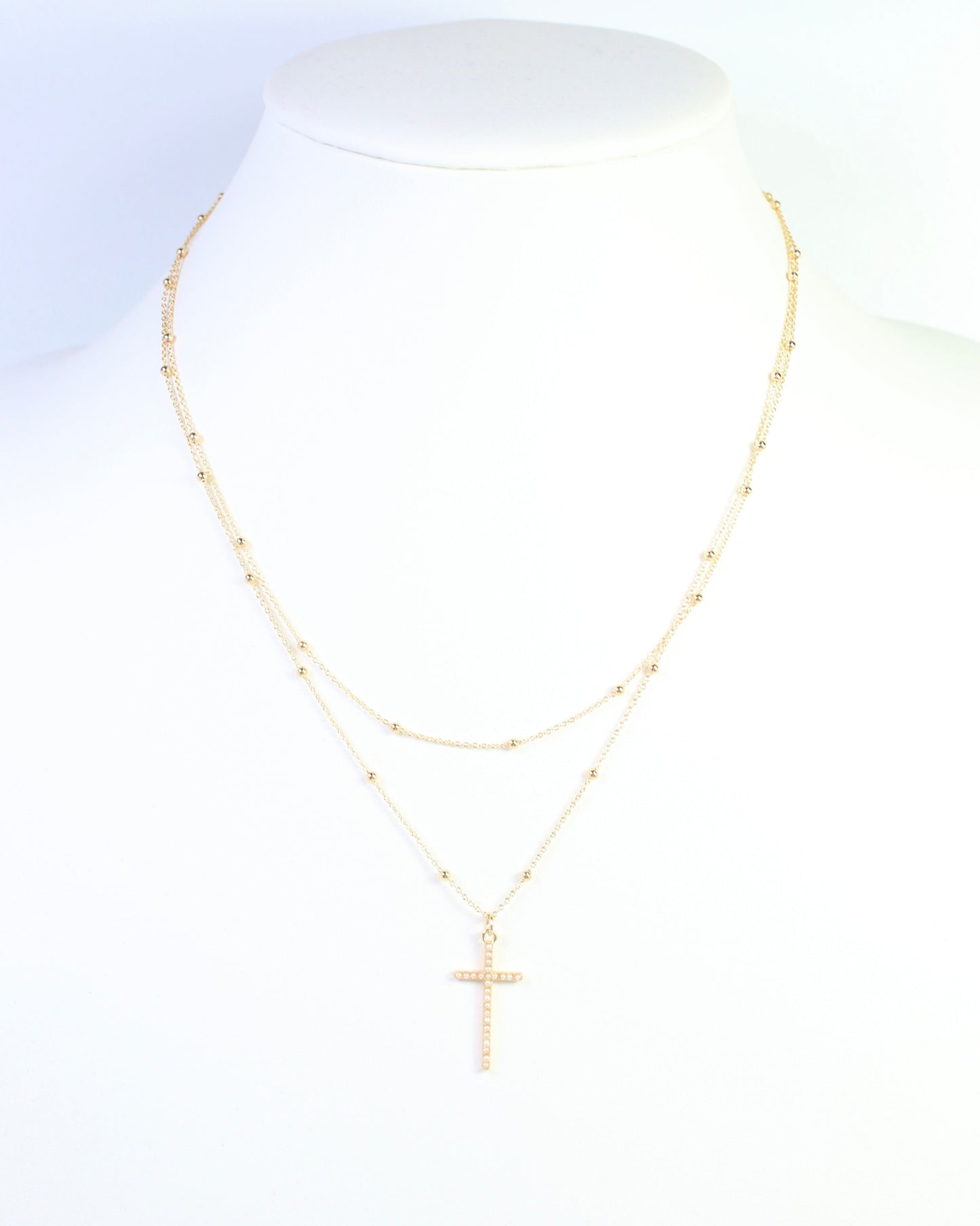 Kyla Pearl Cross Layered Necklace WR Gold