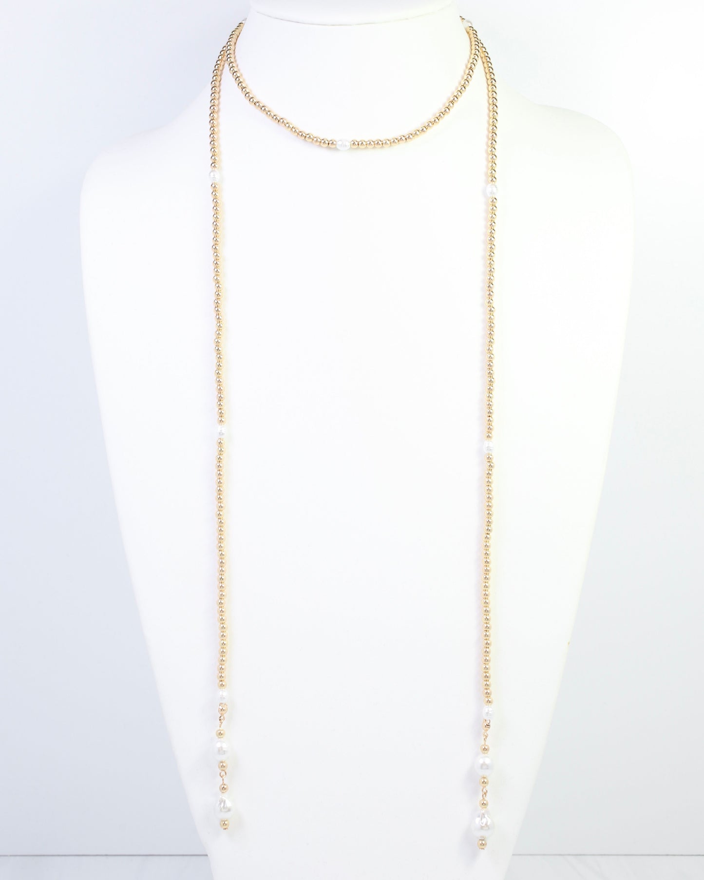 Kalina Beaded Pearl Wrap Necklace Gold