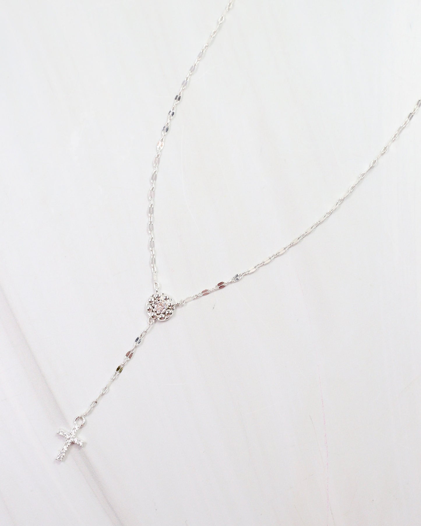 Violet Cross Y Necklace Silver