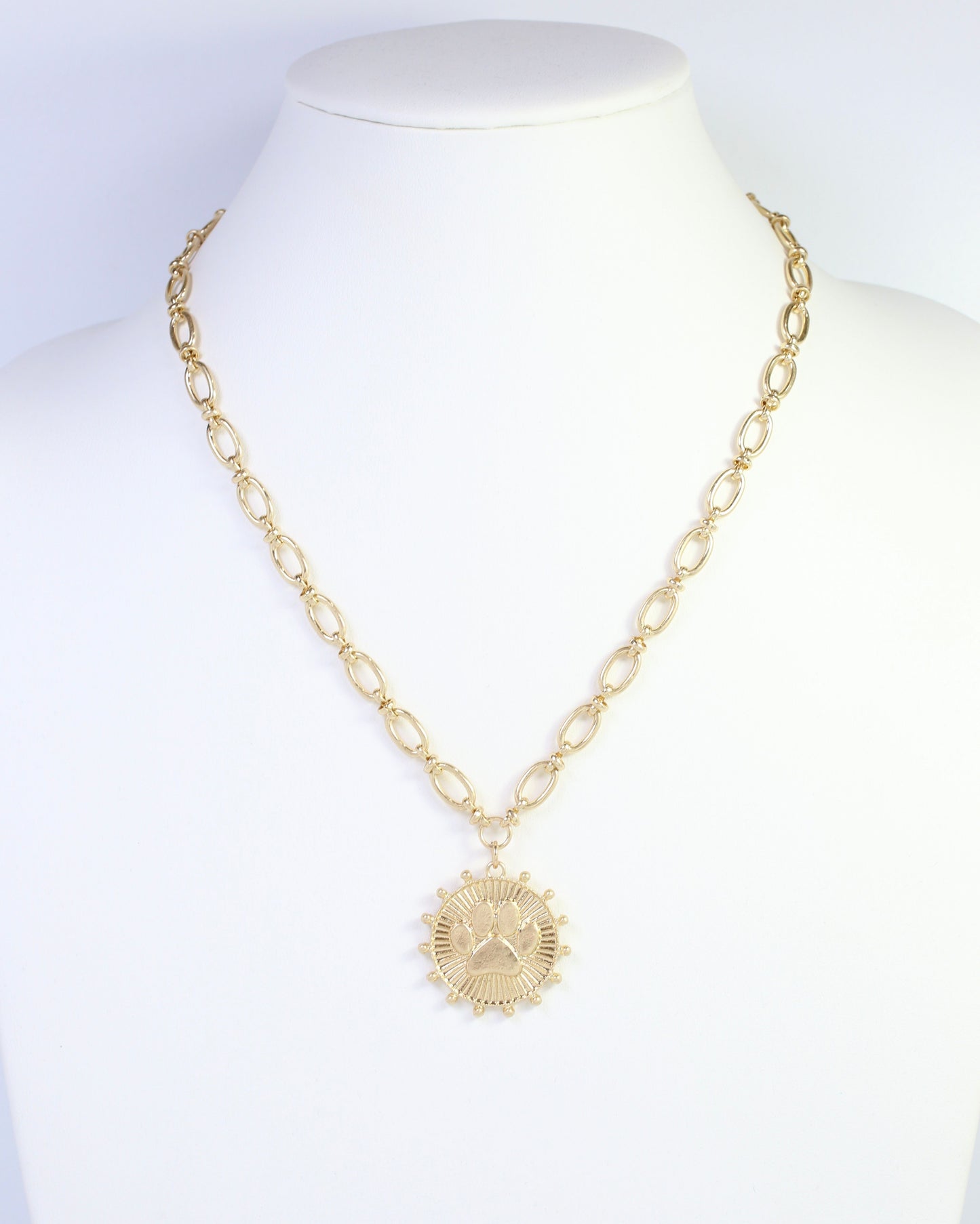 Carmen Coin Necklace Paw Print Worn Gold