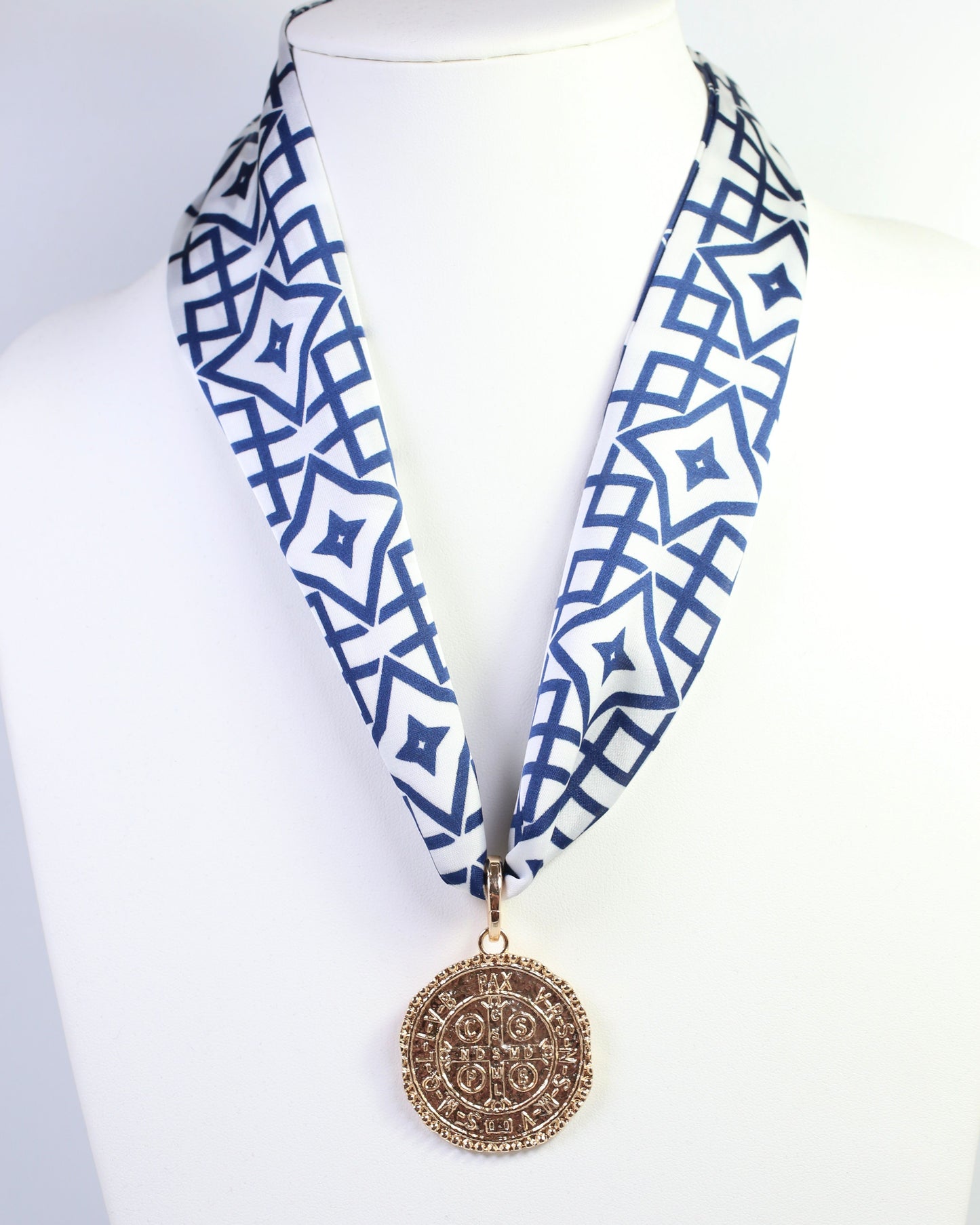 Langston Geometric Skinny Scarf Navy White