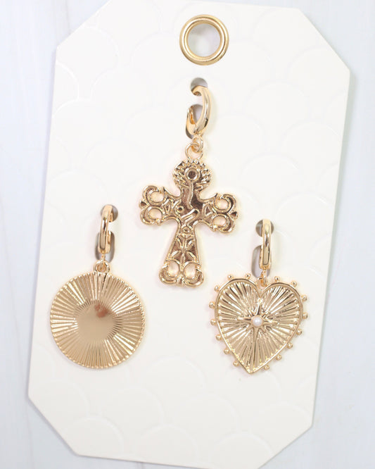 Belvidere Cross and Heart Charm Set Gold
