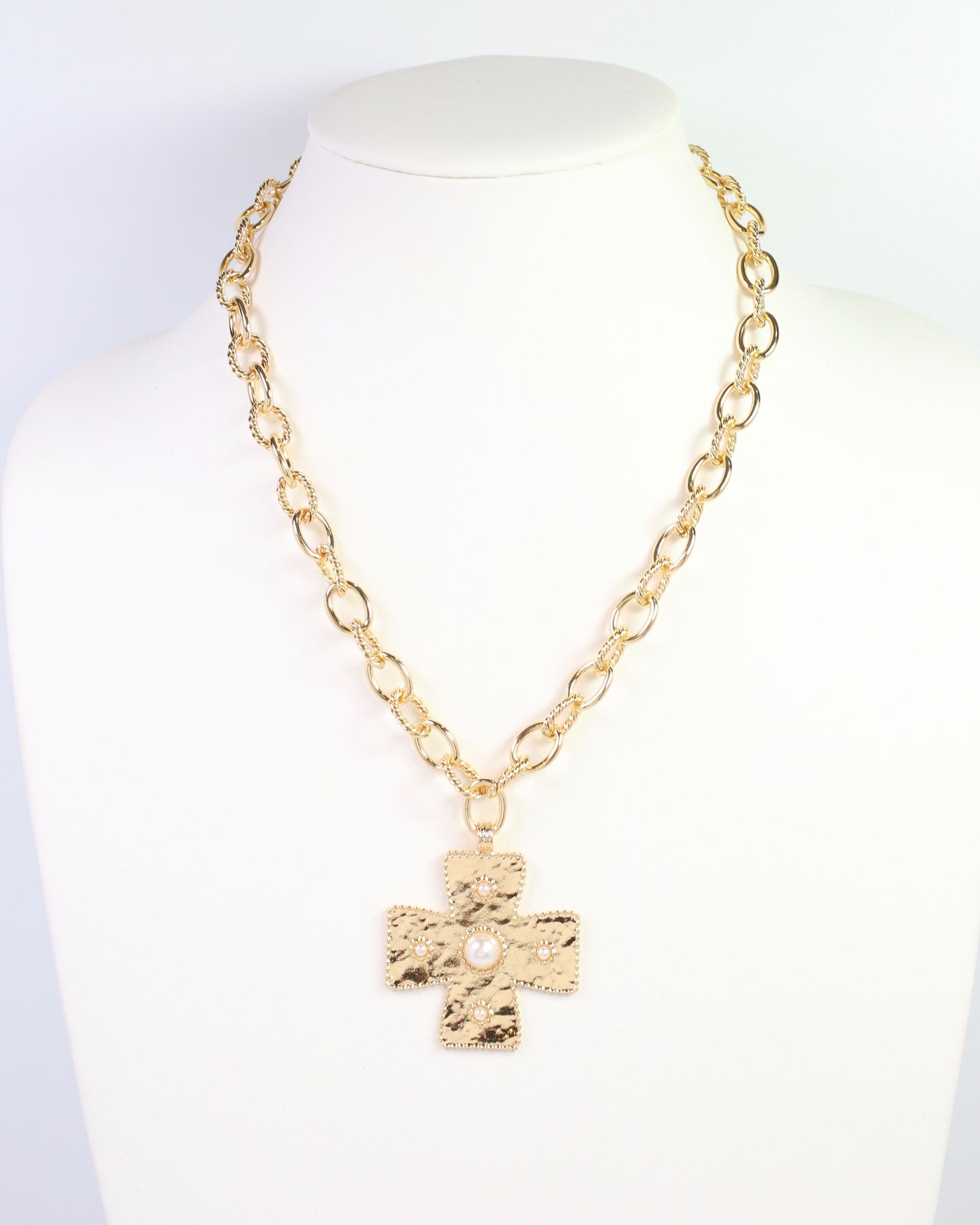 Cayce Small Cross Charm Necklace Gold