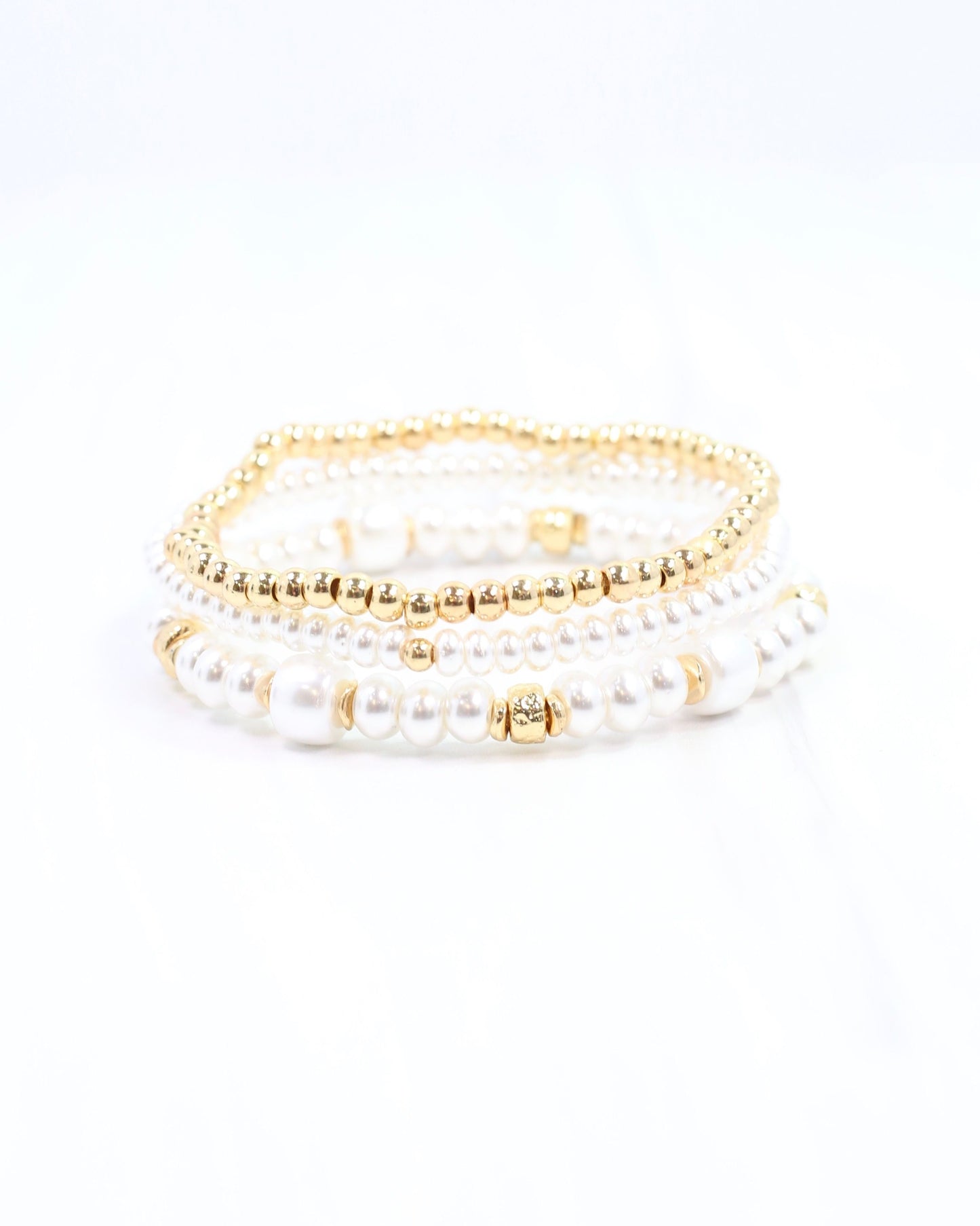 Devin Beaded Stretch Bracelet Set Pearl