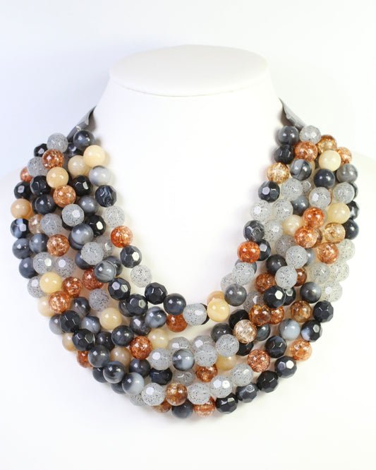 Kayden Beaded Layered Necklace Gray Multi