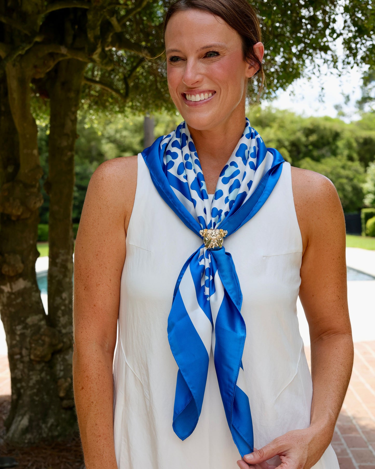 Meredith Spotted Scarf Large Blue White