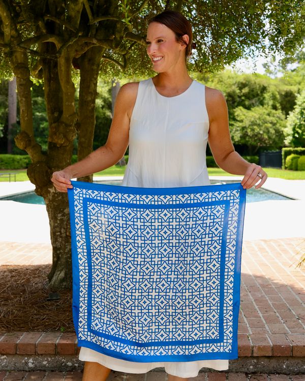 Langston Geometric Scarf Medium Blue White