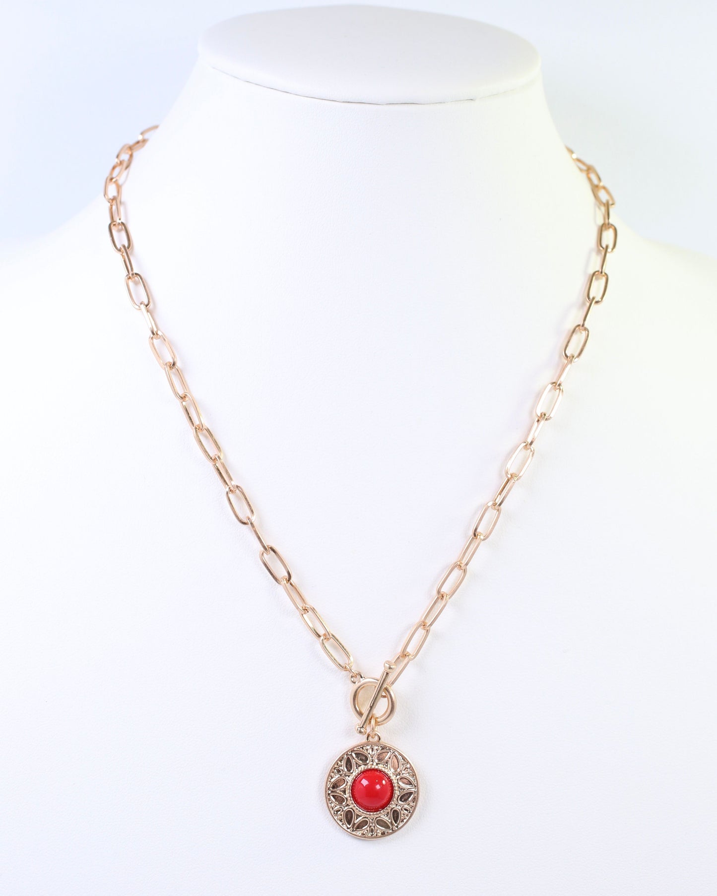 Terrace Circle Drop Toggle Necklace Red
