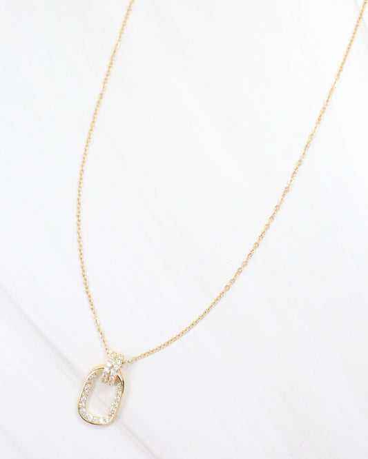 Minot CZ Oval Pendant Necklace WR Gold