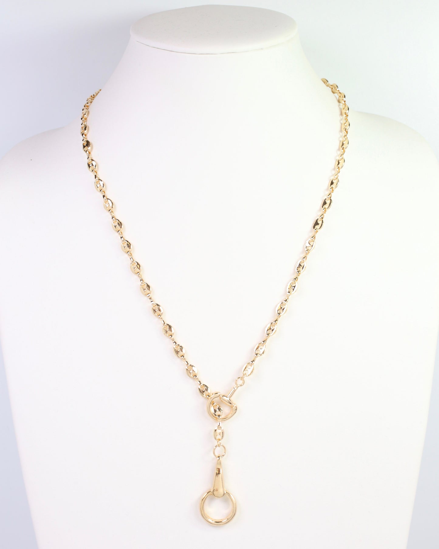 Manchester Horsebit Y Necklace Gold