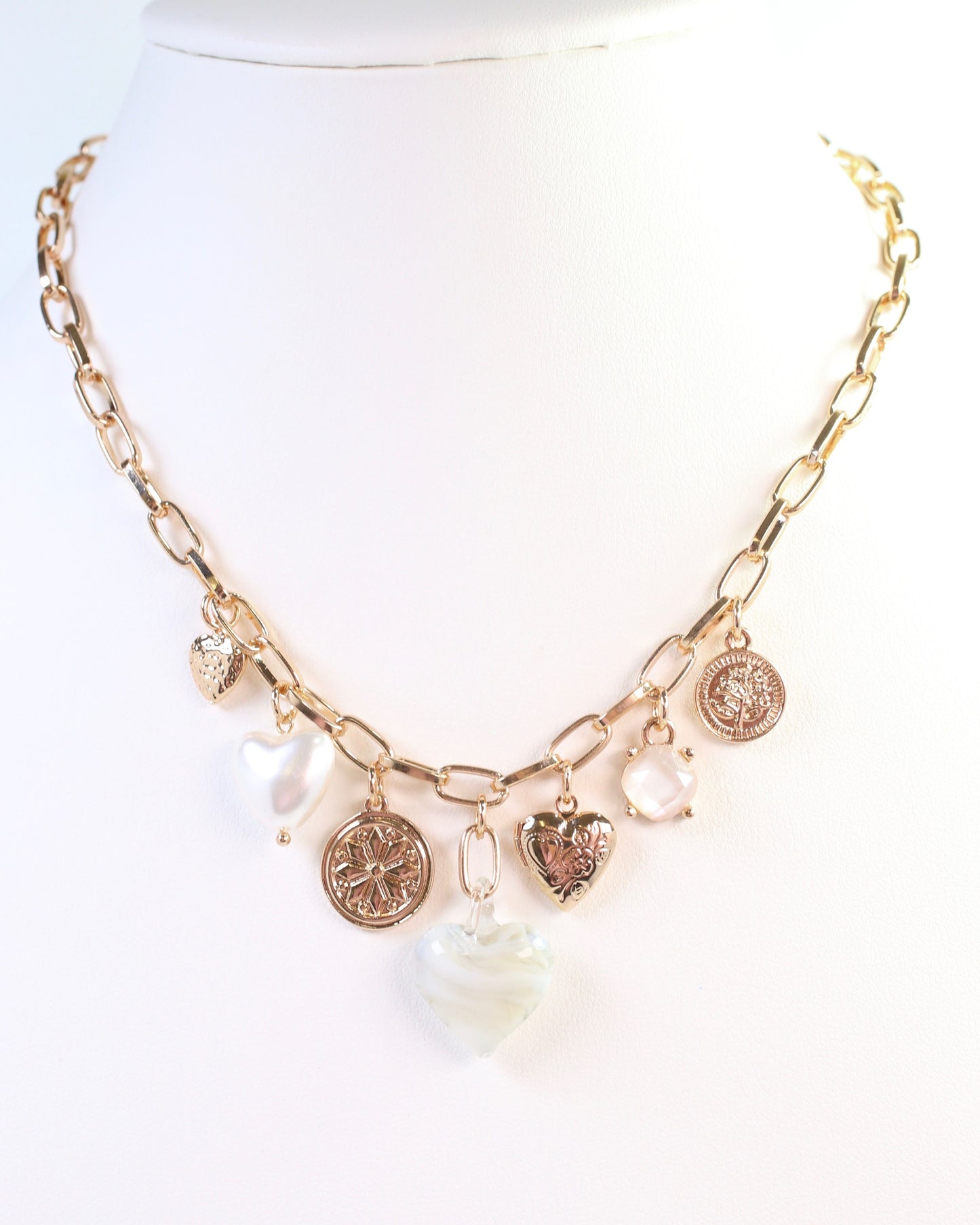 Linden Heart Charm Necklace Gray