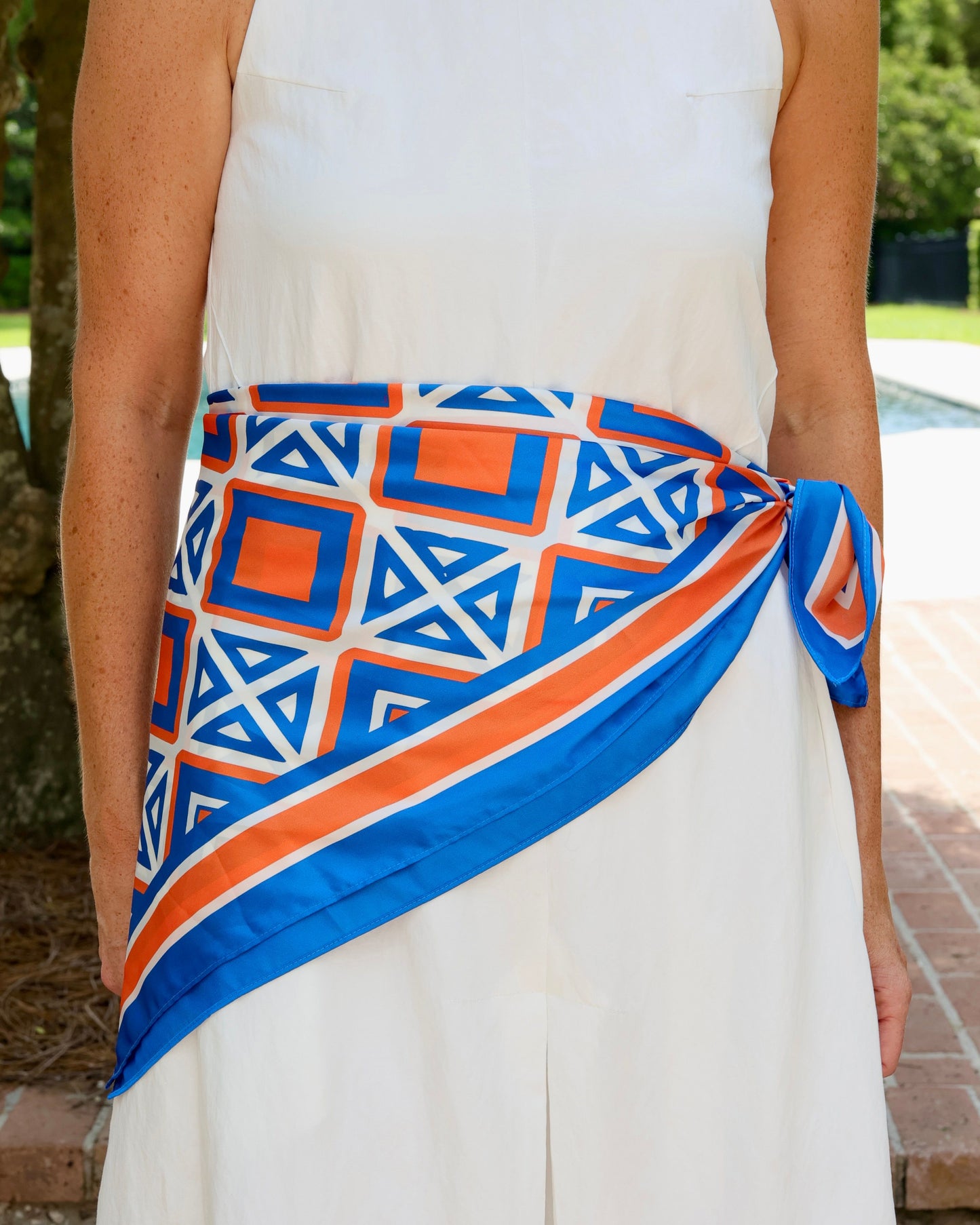 Barrett Tile Scarf Large Blue Orange