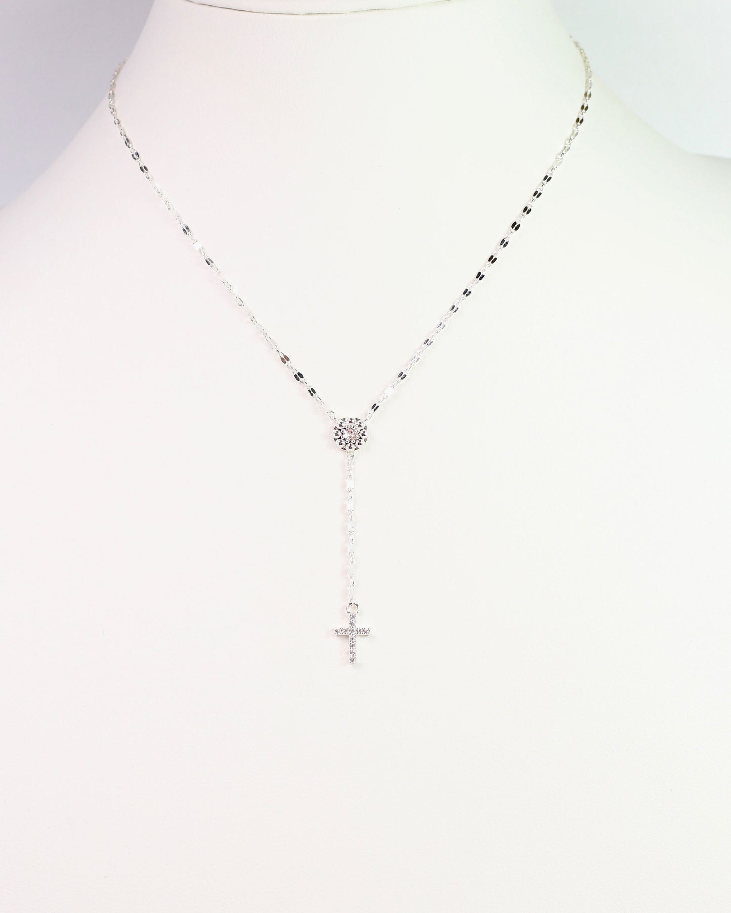 Violet Cross Y Necklace Silver