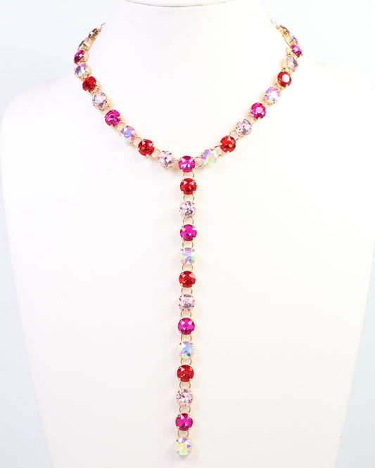 Andrea Rhinestone Y Necklace Pink Multi