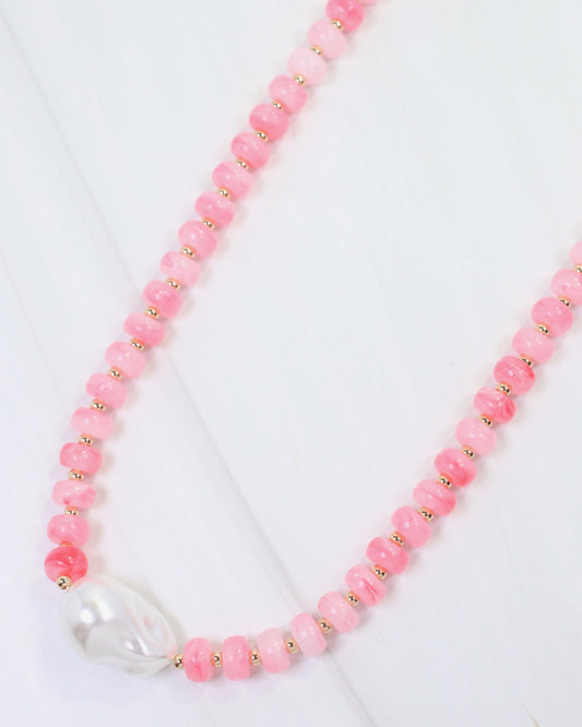 Abbey Beaded Pearl Necklace Pink