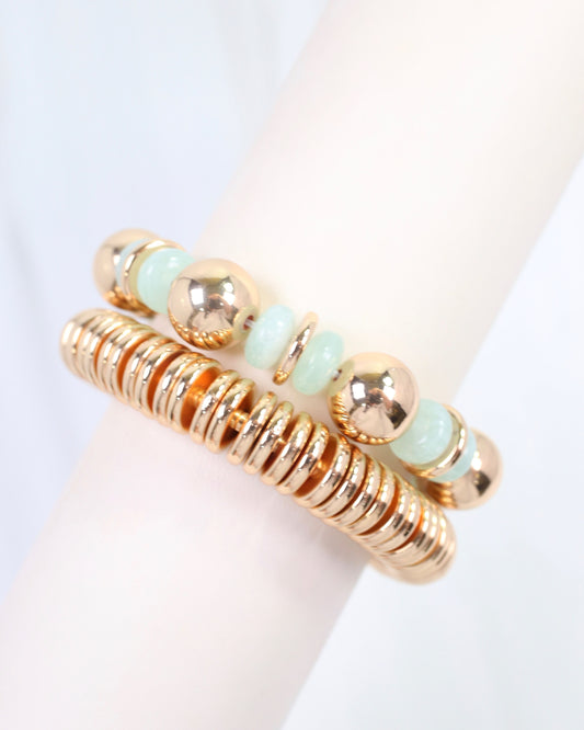 Chasca Mixed Bead Stretch Bracelet Set Mint