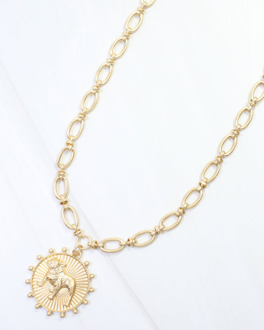 Carmen Coin Necklace Standing Dog Worn Gold