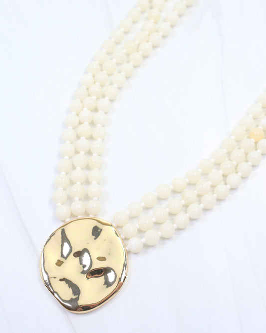 Kori Beaded Layered Necklace with Pendant Ivory