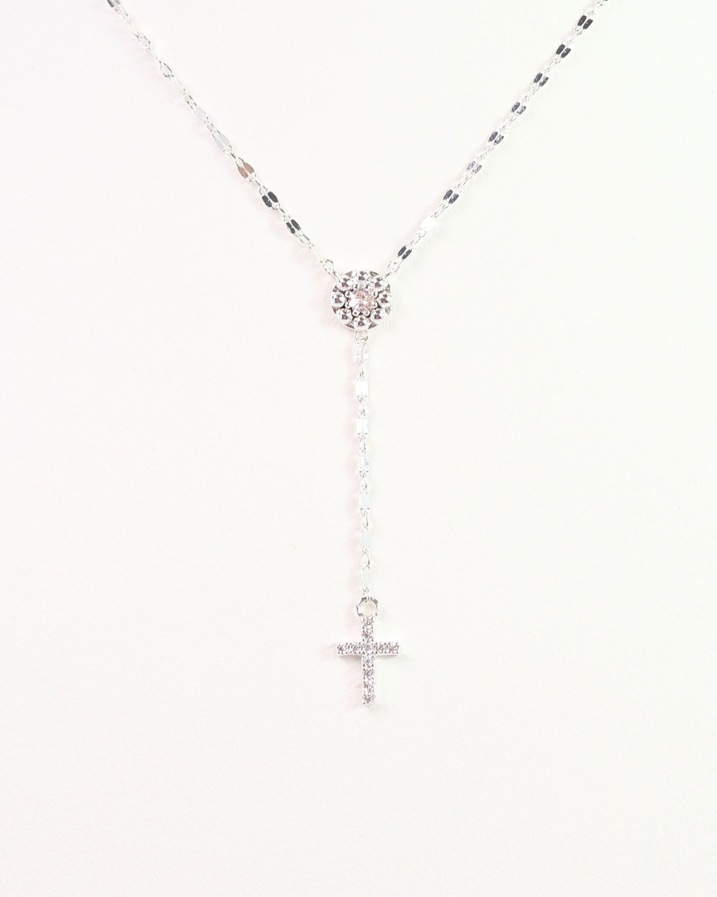 Violet Cross Y Necklace Silver