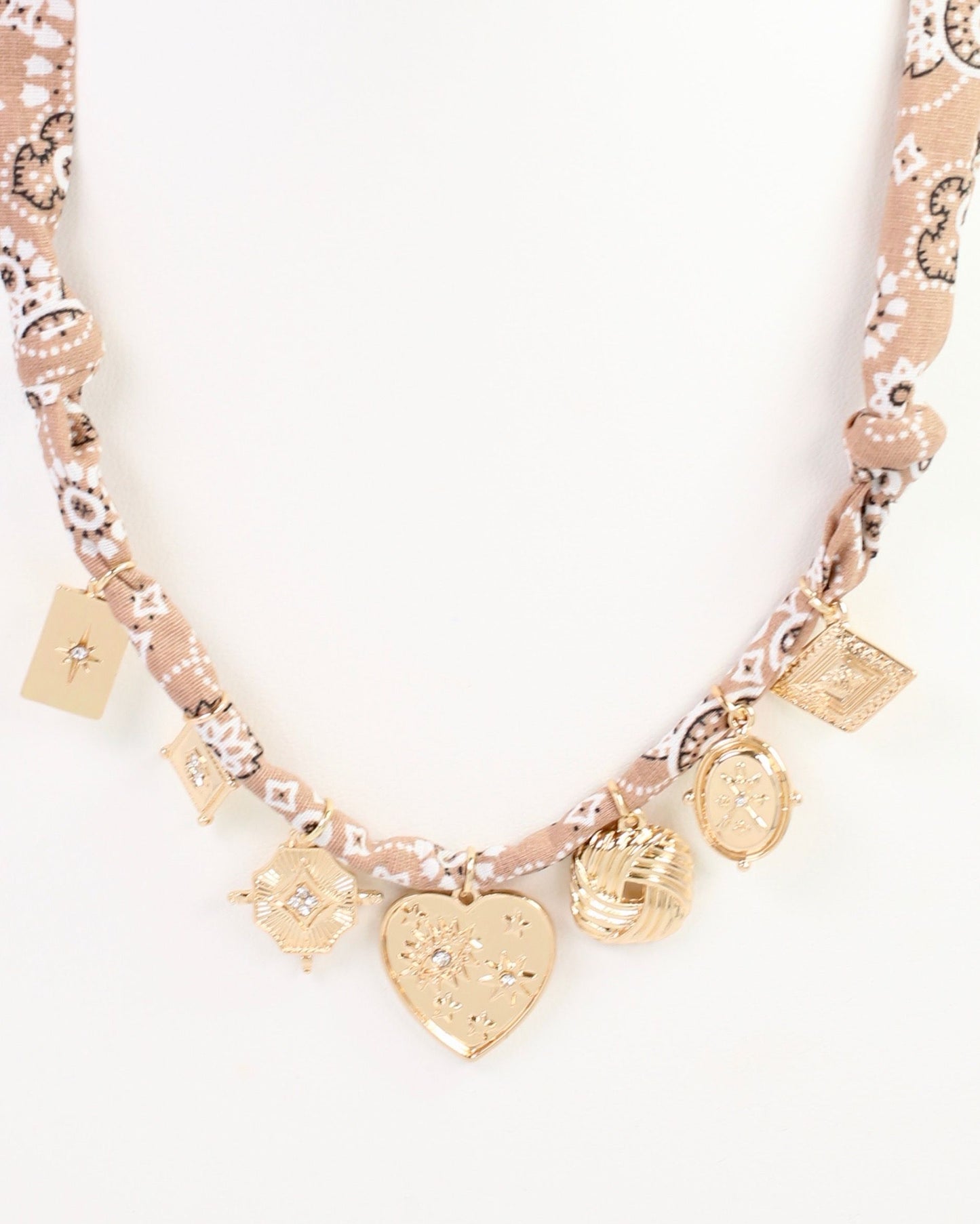 Jess Multi Charm Scarf Necklace Khaki