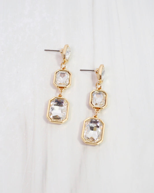 Turin Rectangle Crystal Drop Earring Gold