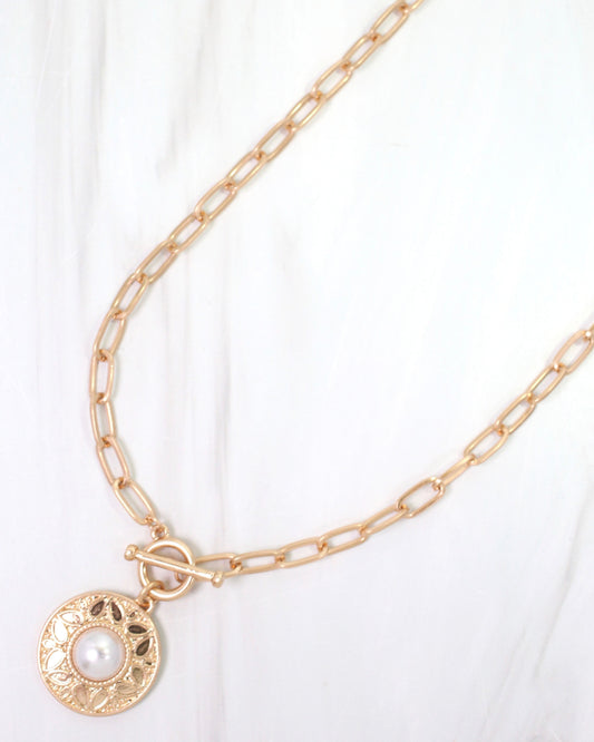 Terrace Circle Drop Toggle Necklace Pearl