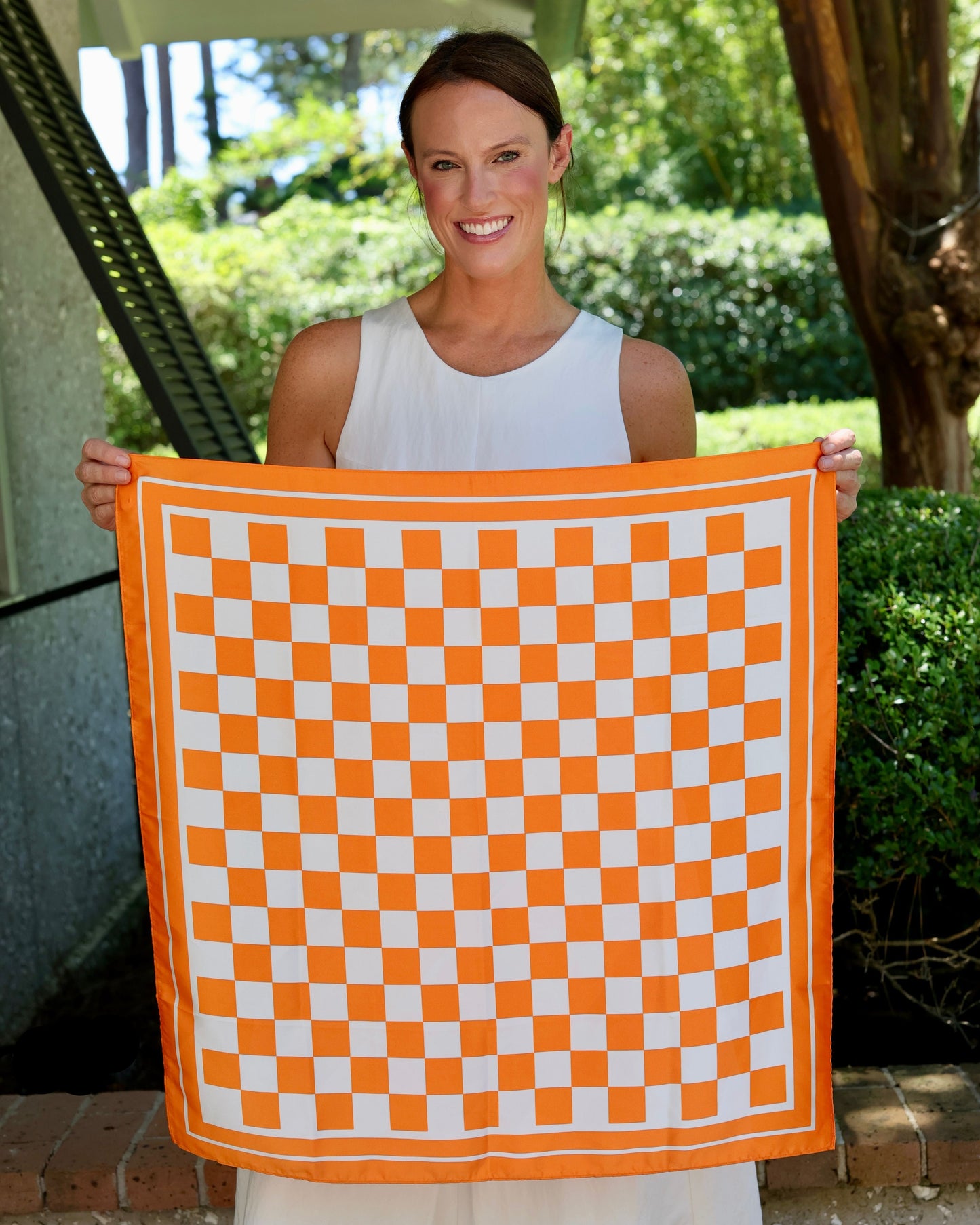 Calloway Checked Scarf Medium Orange White