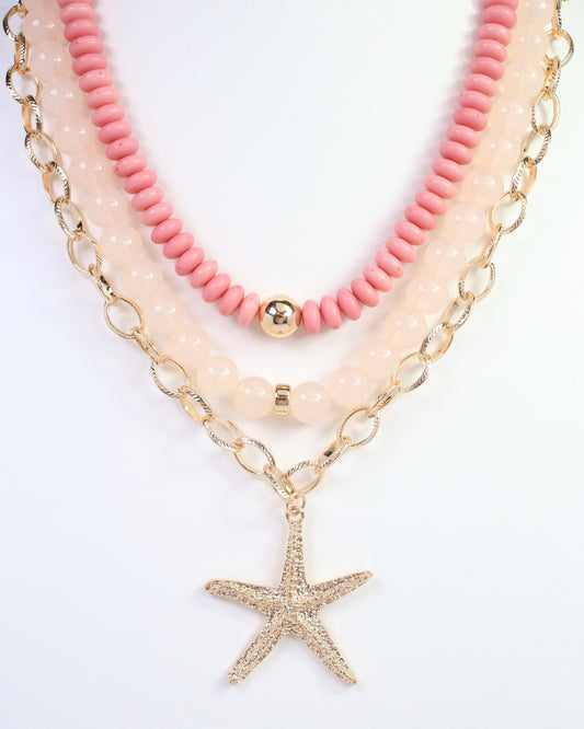 Sanibell Layered Starfish Necklace Pink