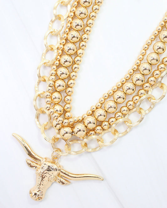 Bree Beaded Layered Necklace Bull Gold