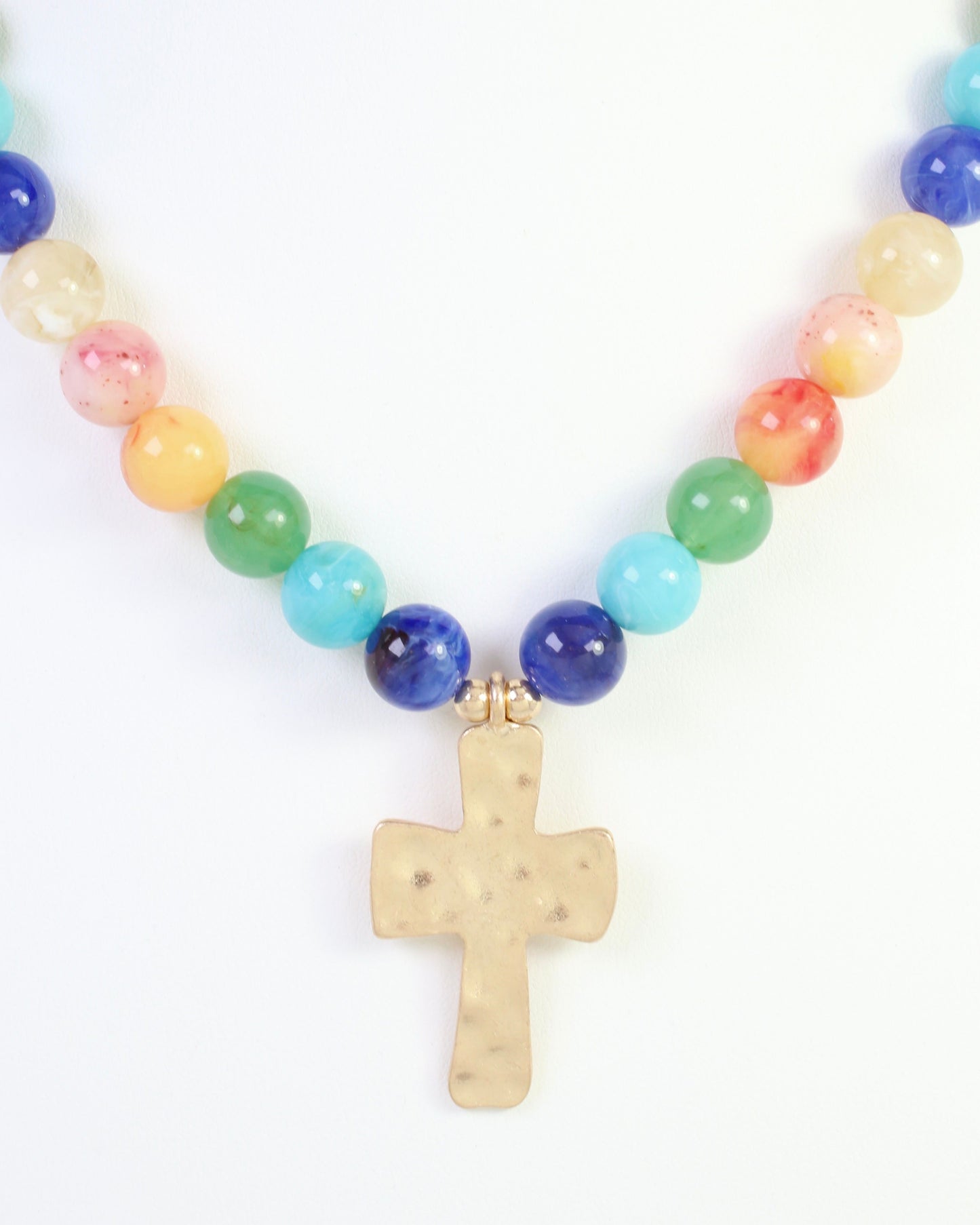 Kathryn Hammered Cross Beaded Necklace Multi