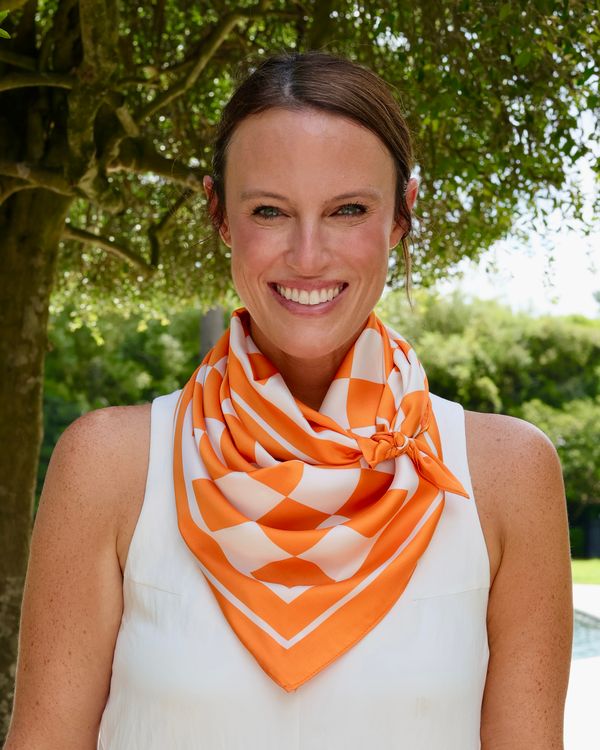 Calloway Checked Scarf Large Orange White