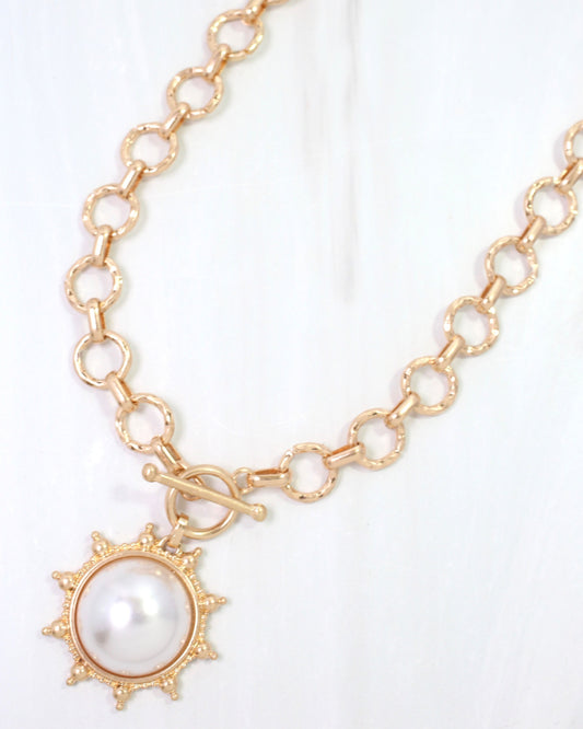 Macquarie Pearl Toggle Necklace Worn Gold