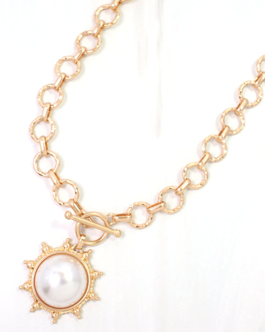 Macquarie Pearl Toggle Necklace Worn Gold