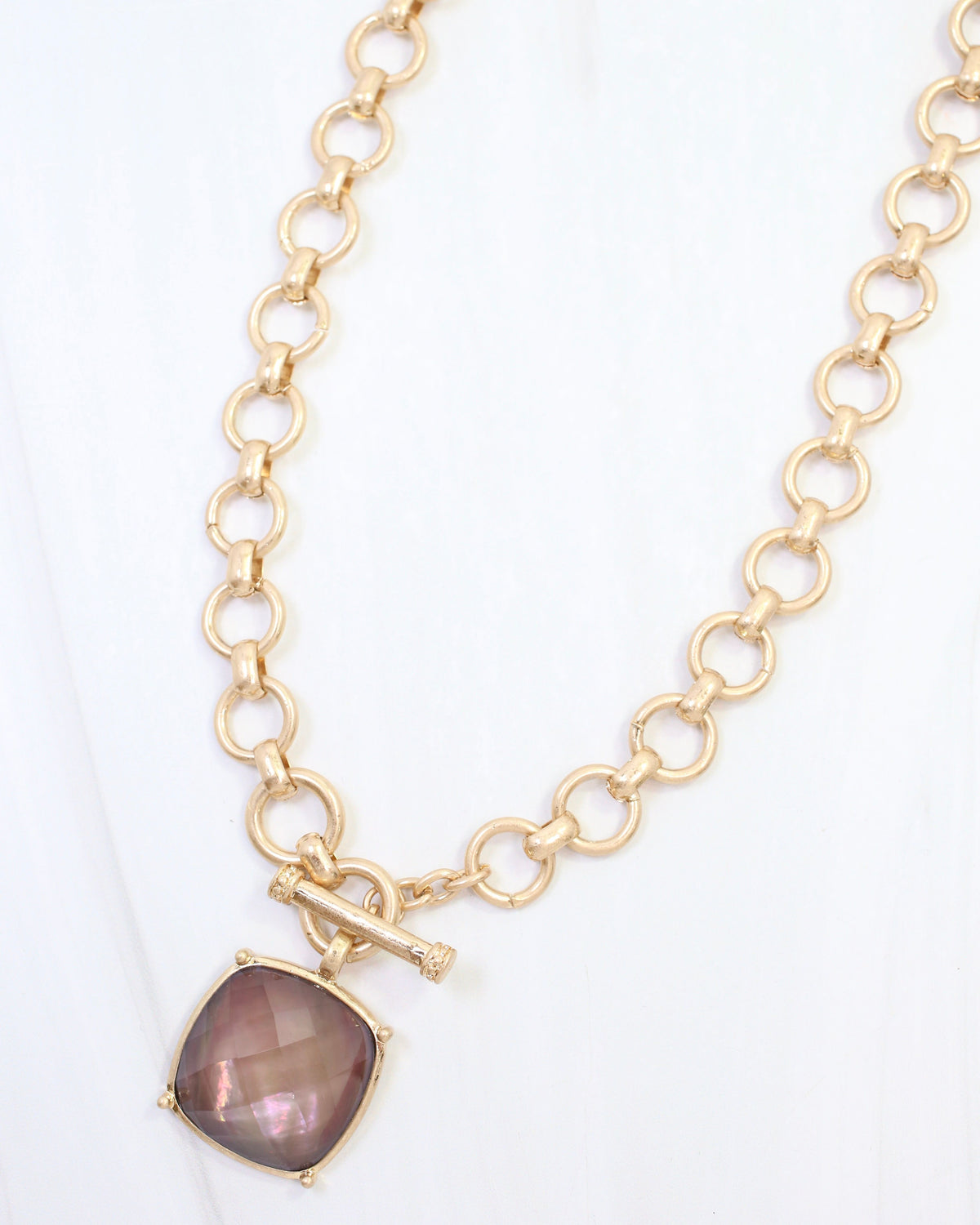 Duchess Faceted Stone Pendant Necklace Brown