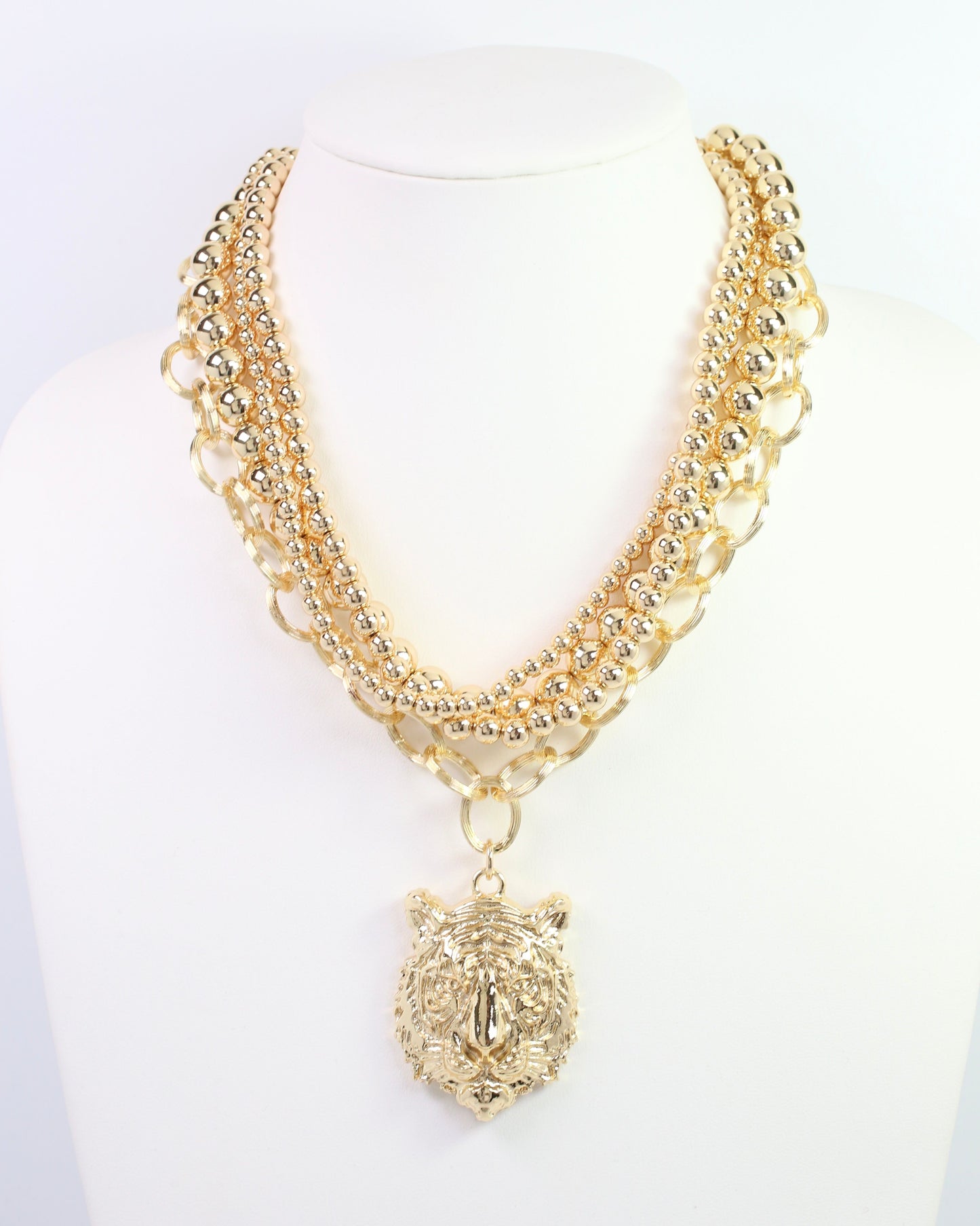 Bree Beaded Layered Necklace Tiger Gold