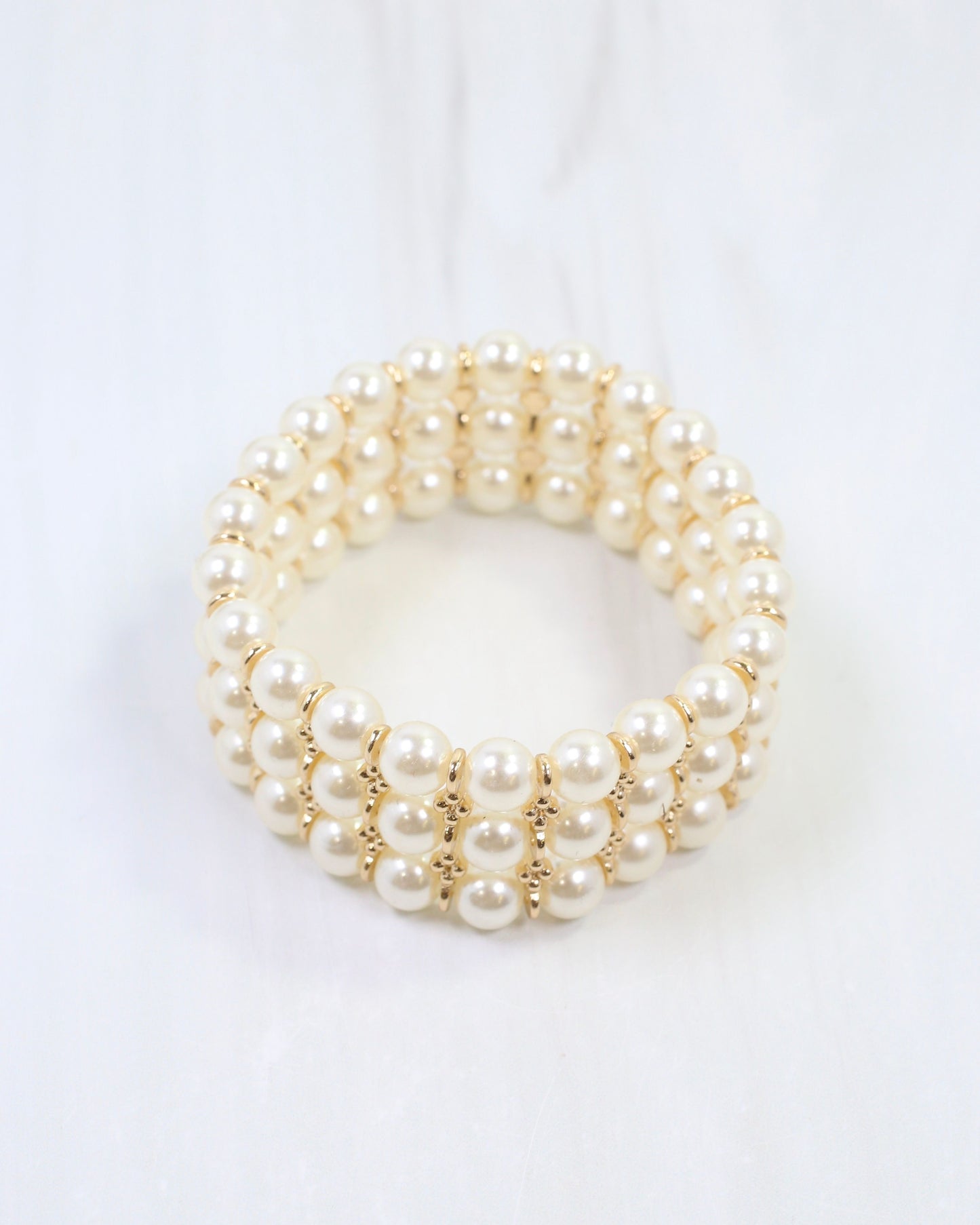 Arlo Three Row Pearl Bracelet Cream