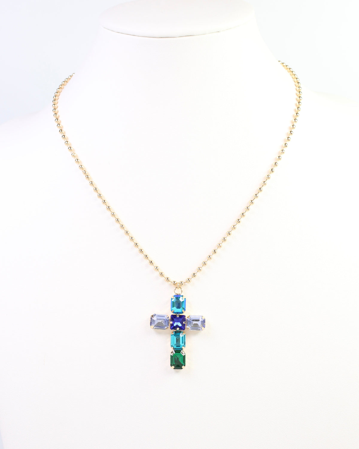 Kadis Crystal Cross Necklace Blue Multi