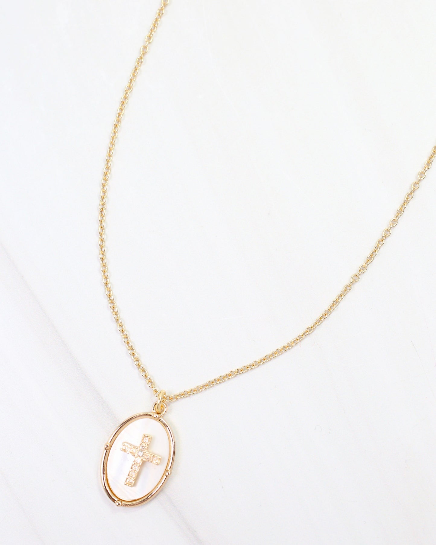 Claremont Mother of Pearl Cross Necklace Gold