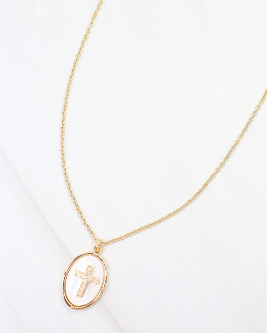 Claremont Mother of Pearl Cross Necklace Gold