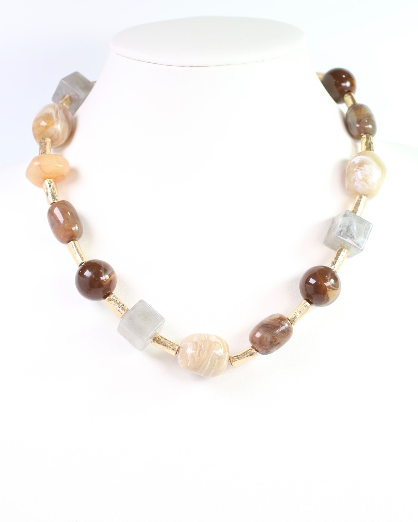 Crossett Stone and Worn Gold Necklace Brown