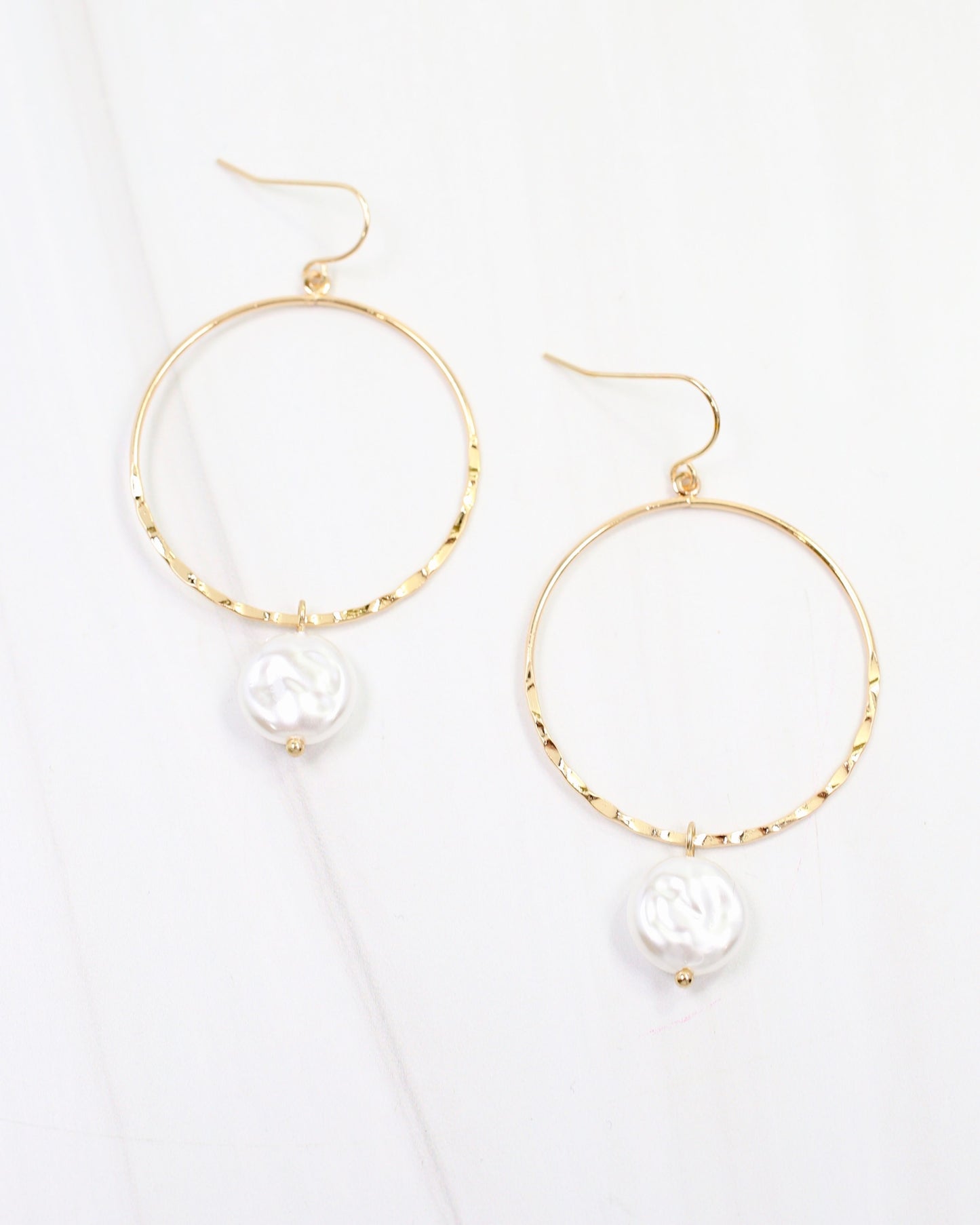 Hobart Thin Hoop Earring with Pearl Gold
