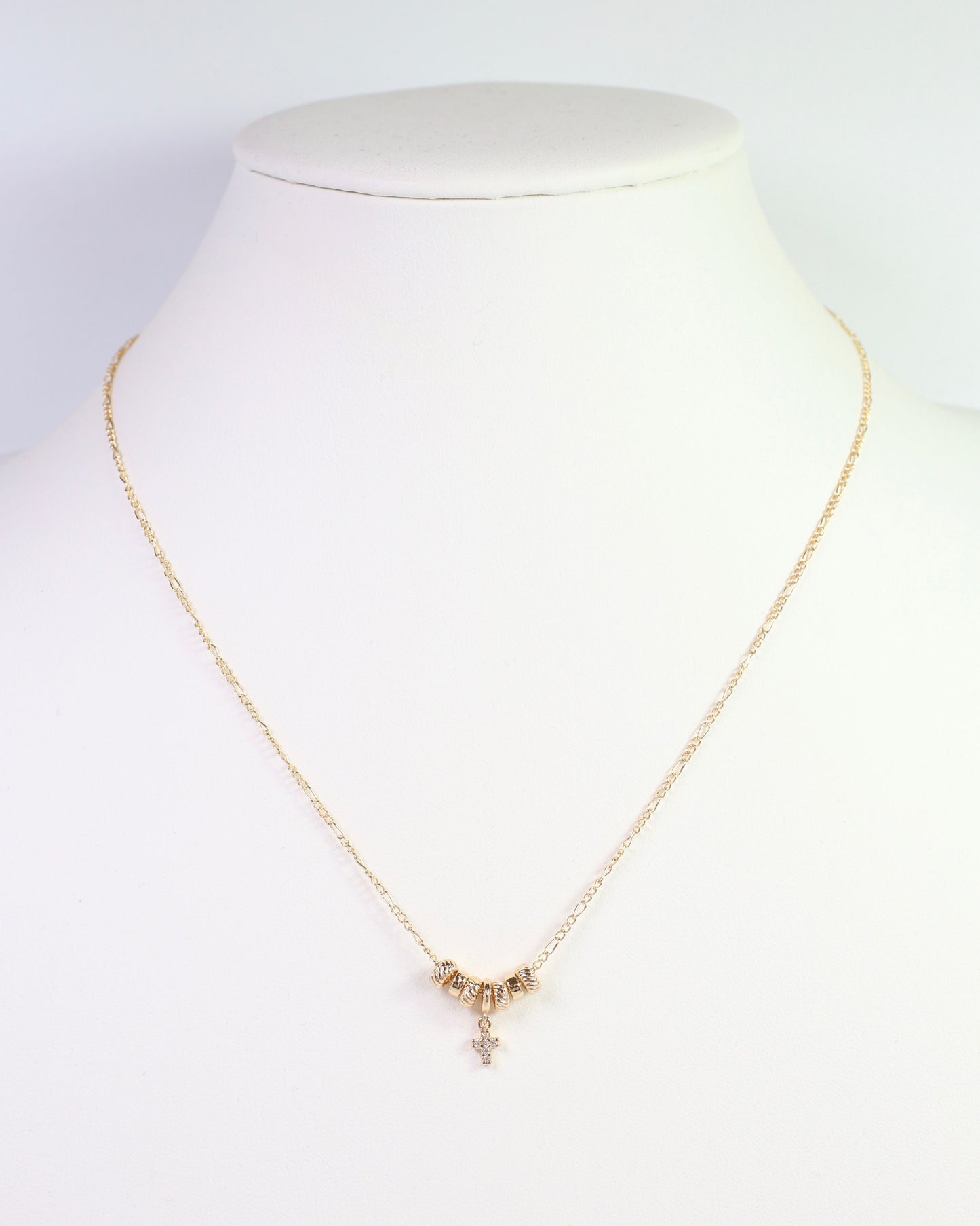 Bayonne Rondelle and Cross Necklace WR Gold