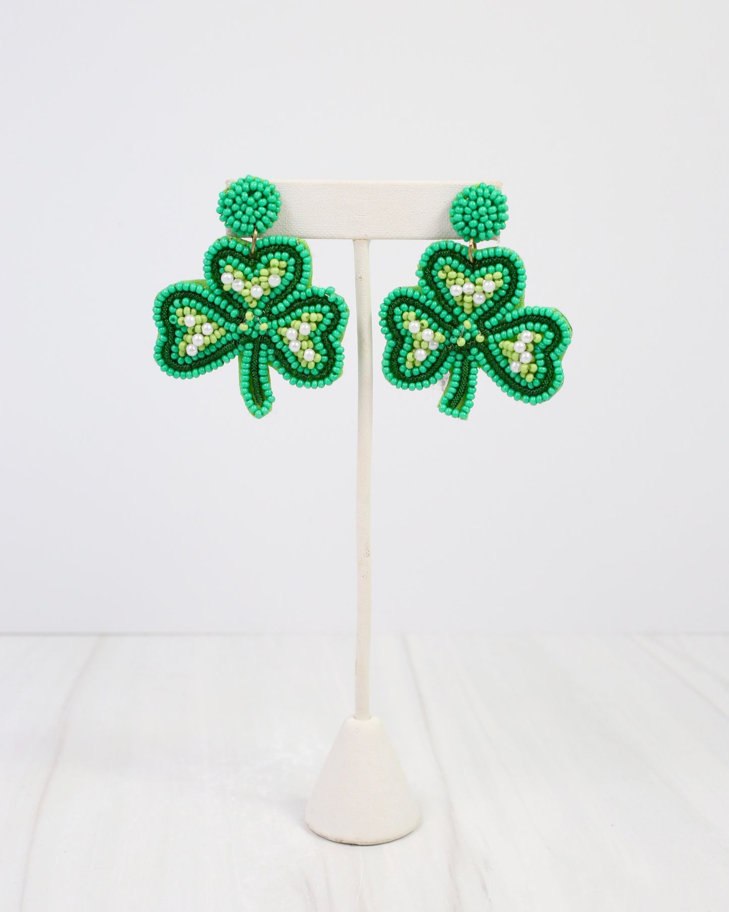 Beaded Shamrock Earring Green