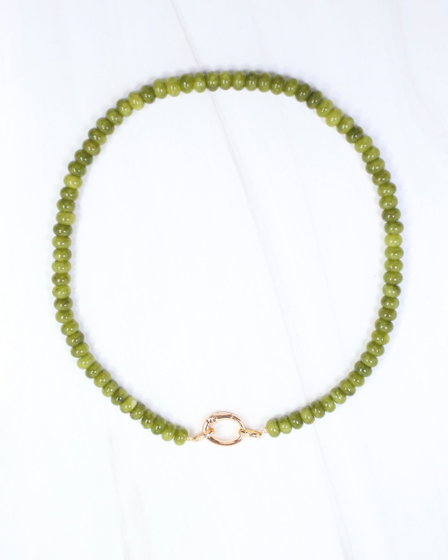 Gisela Stone Beaded Oval Clasp Necklace Olive