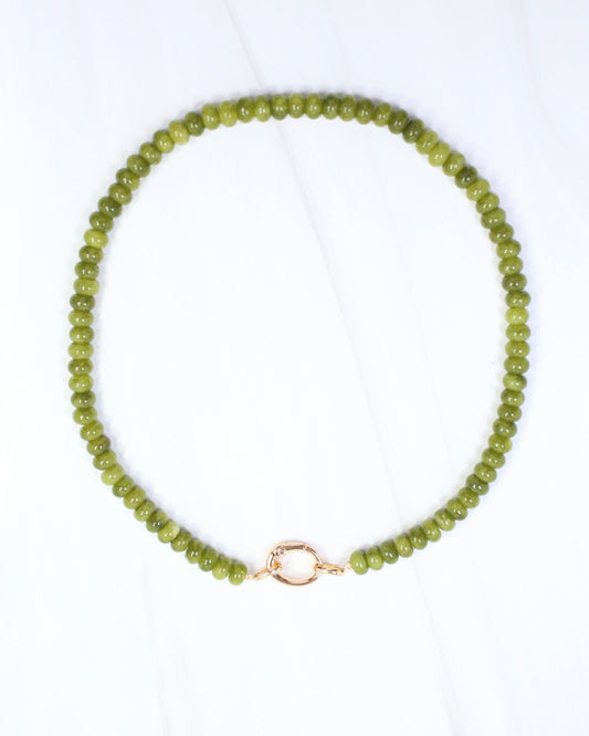 Gisela Stone Beaded Oval Clasp Necklace Olive