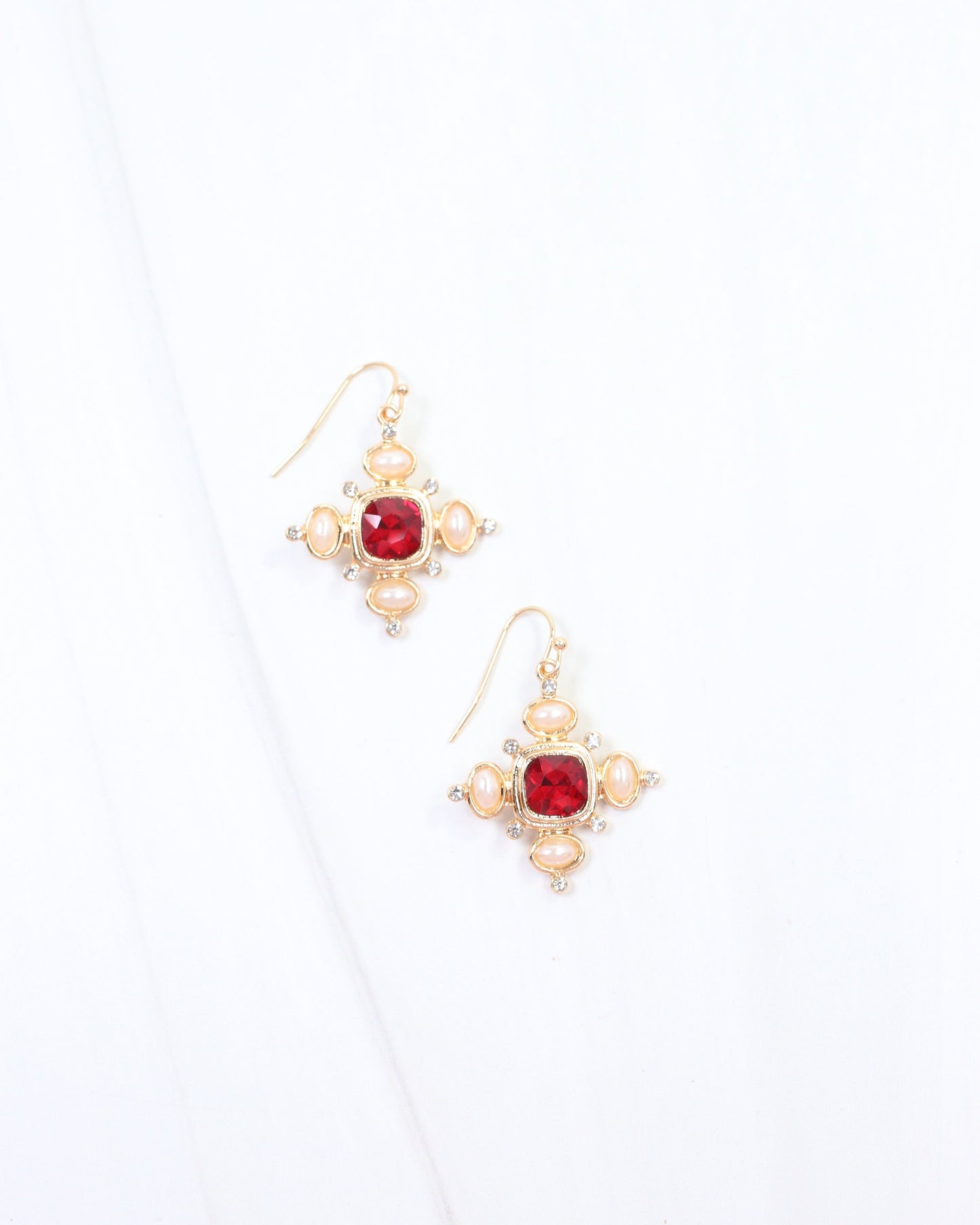 Conifer Crystal and Pearl Earring Red