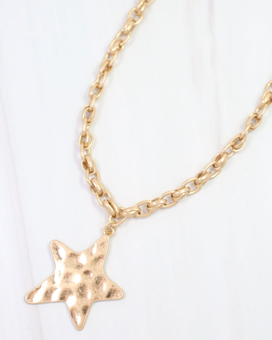 Zeil Hammered Star Link Necklace Worn Gold