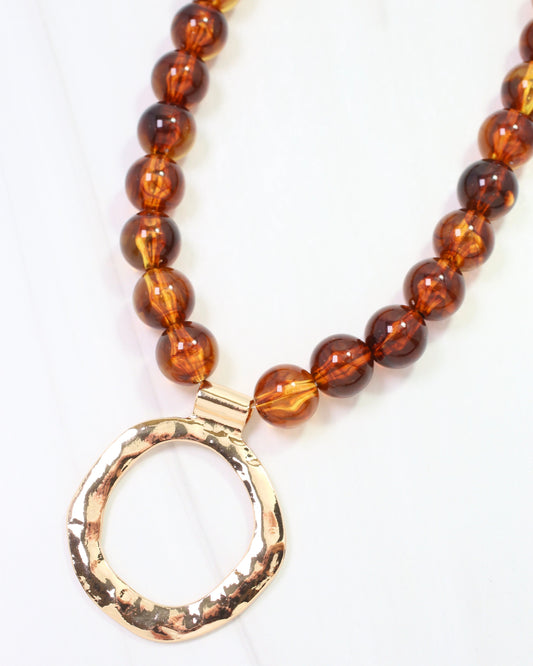 Mariah Beaded Open Pendant Necklace Tortoise