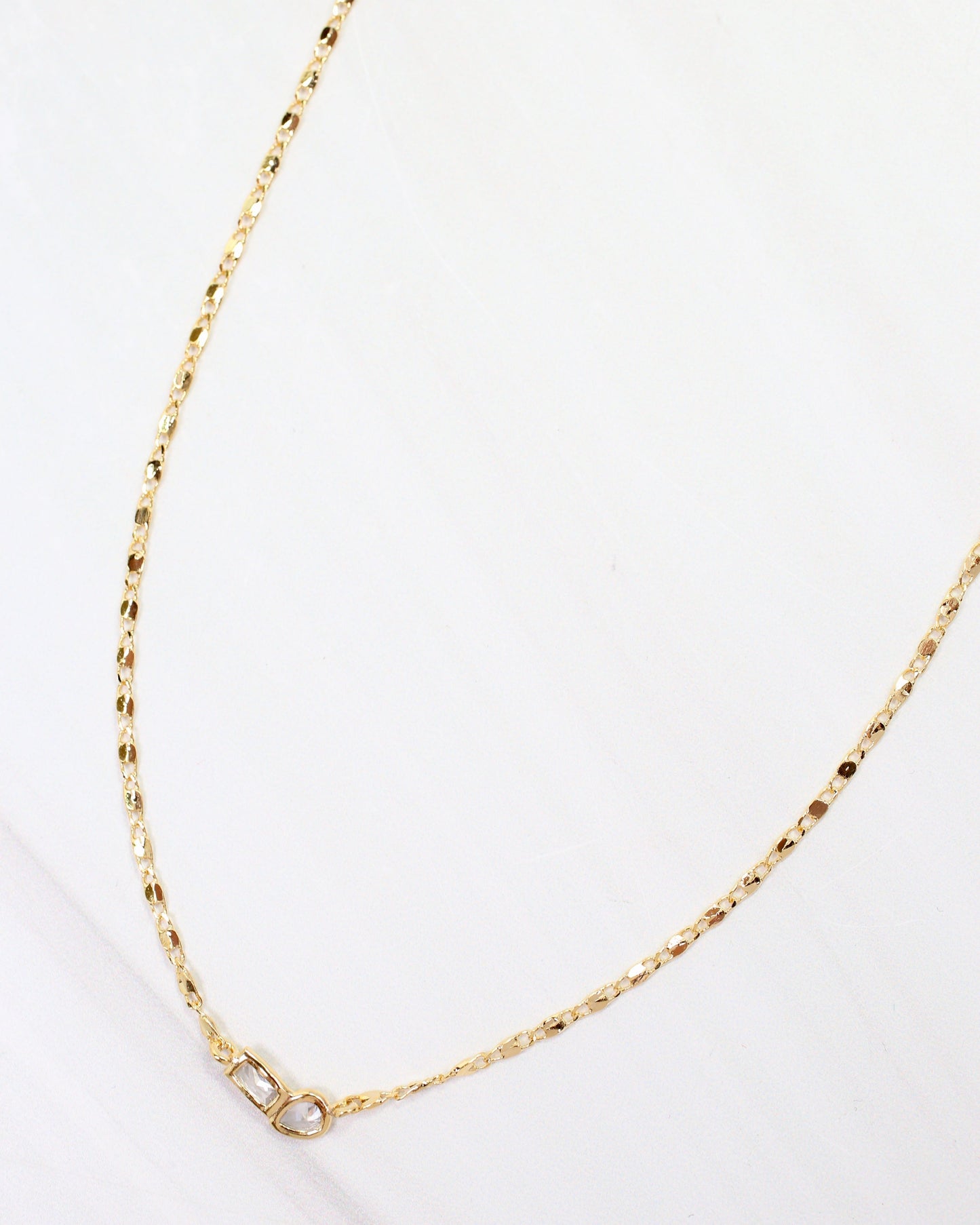 Minden Teardrop Baguette Necklace WR Gold